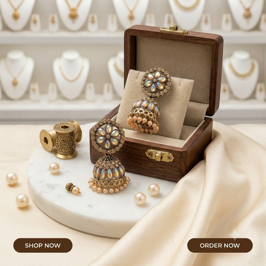 Antique Opal & Pearl Statement Jhumki Earrings – VeErji Sales Collective