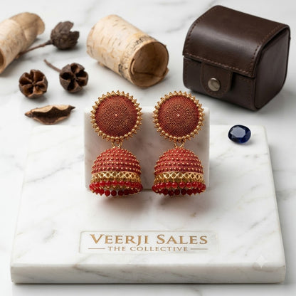 Royal Red Silk Thread Antique Jhumki Earrings – VeErji Sales Collective